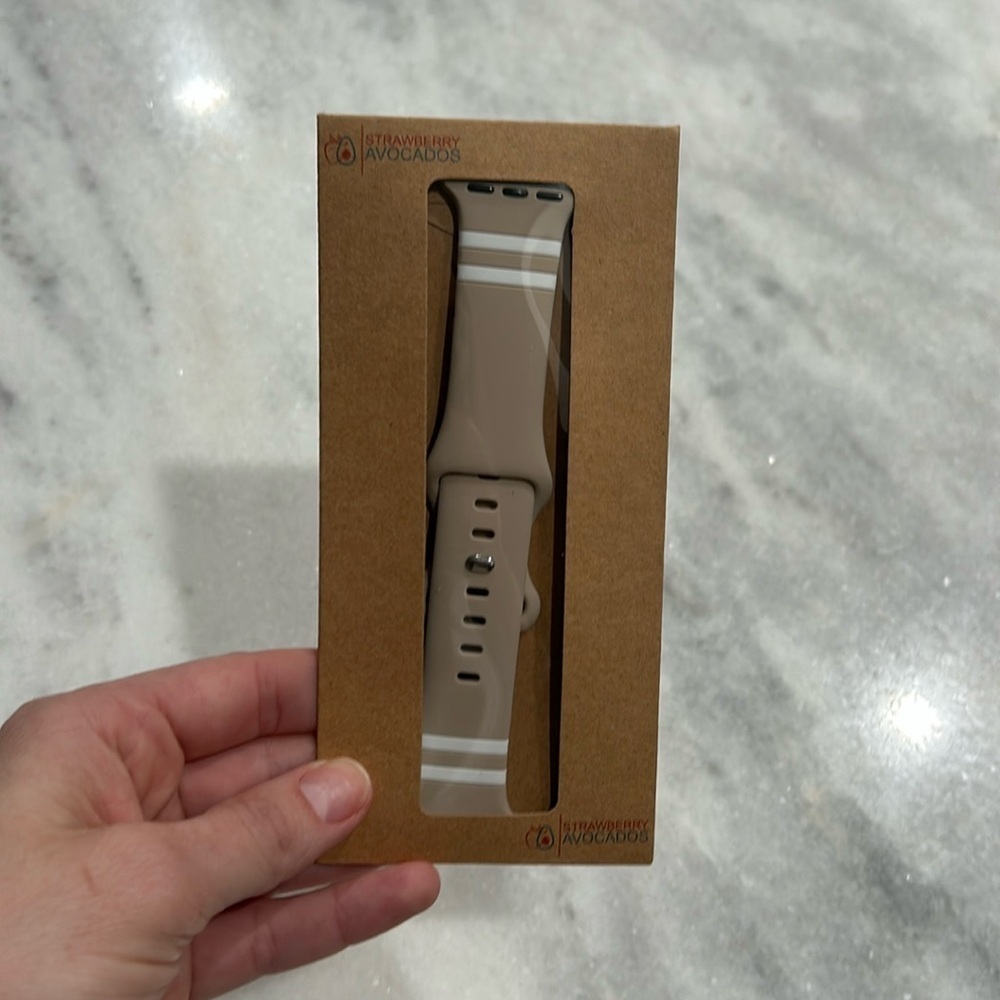 Strawberry avocados Skylar tan and white iwatch band